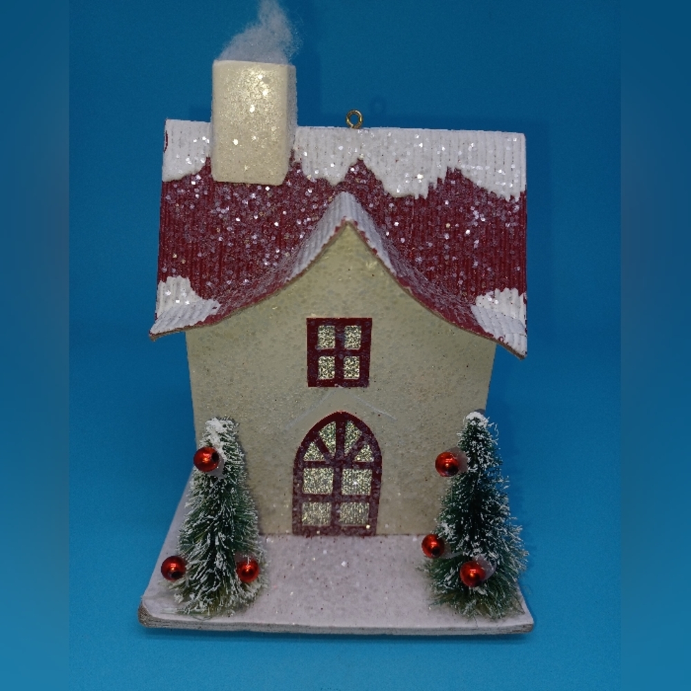 PUTZ HOUSE Mica glitter cardboard Putz house LED lighted.